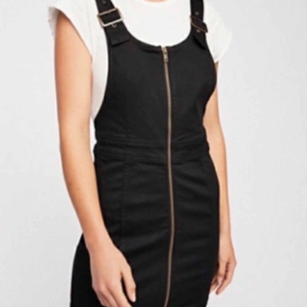 Free People Zipper Front Overall Dress Black Sz 6